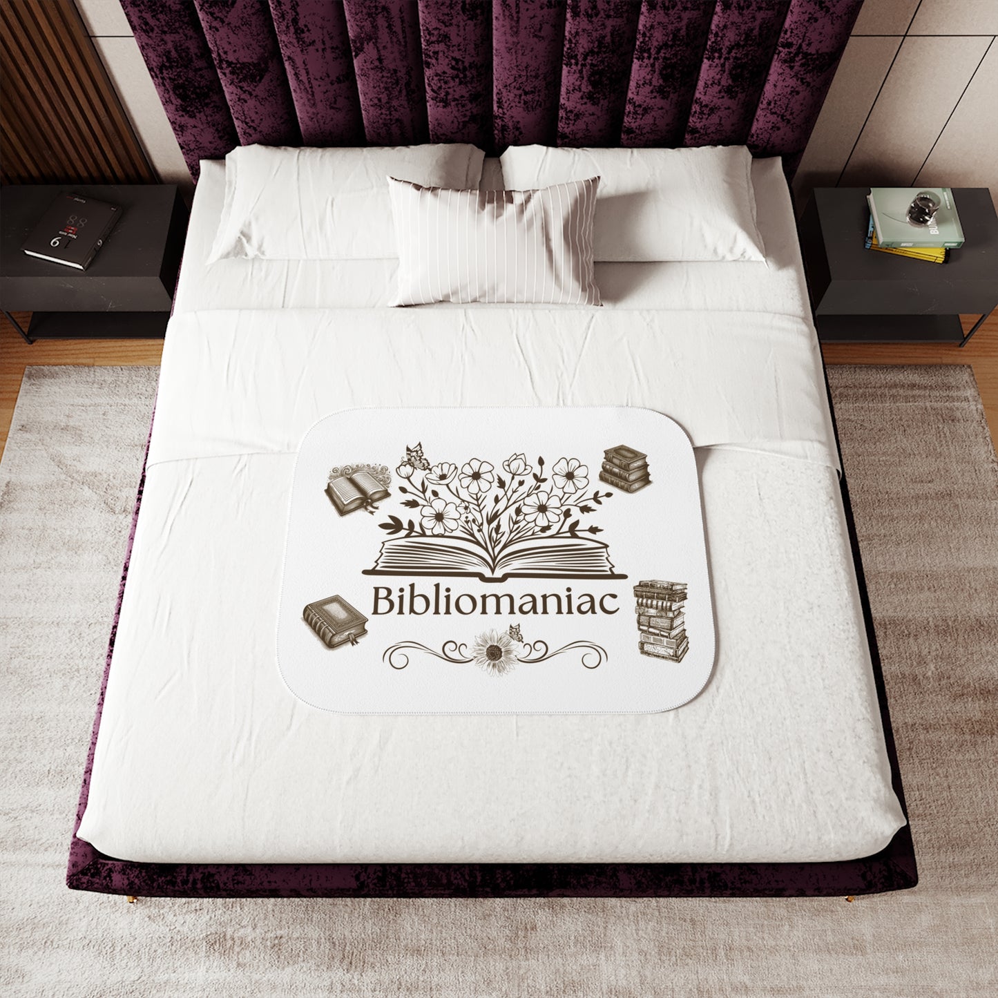 Cozy Bibliomaniac Sherpa Blanket | Ideal for Readers, Book Lovers, Gifts, Home Decor, Cozy Nights