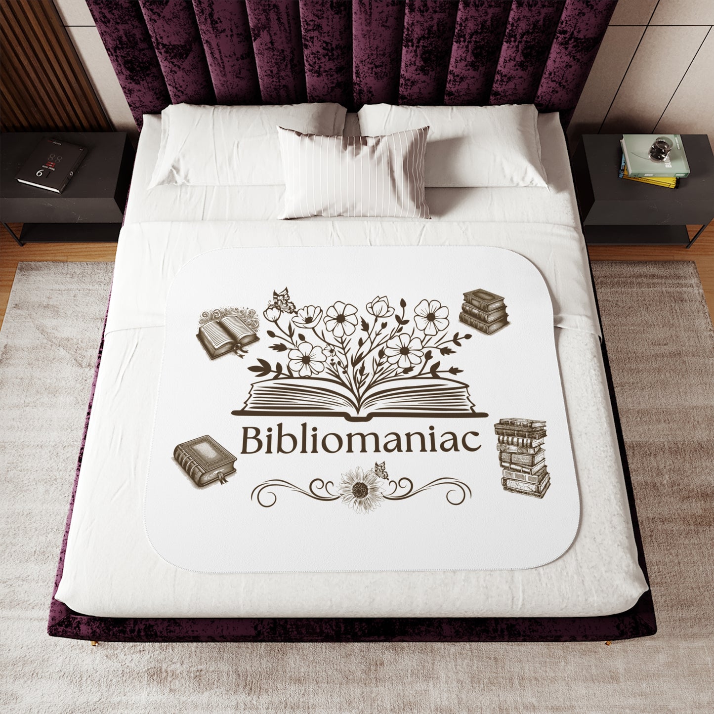 Cozy Bibliomaniac Sherpa Blanket | Ideal for Readers, Book Lovers, Gifts, Home Decor, Cozy Nights