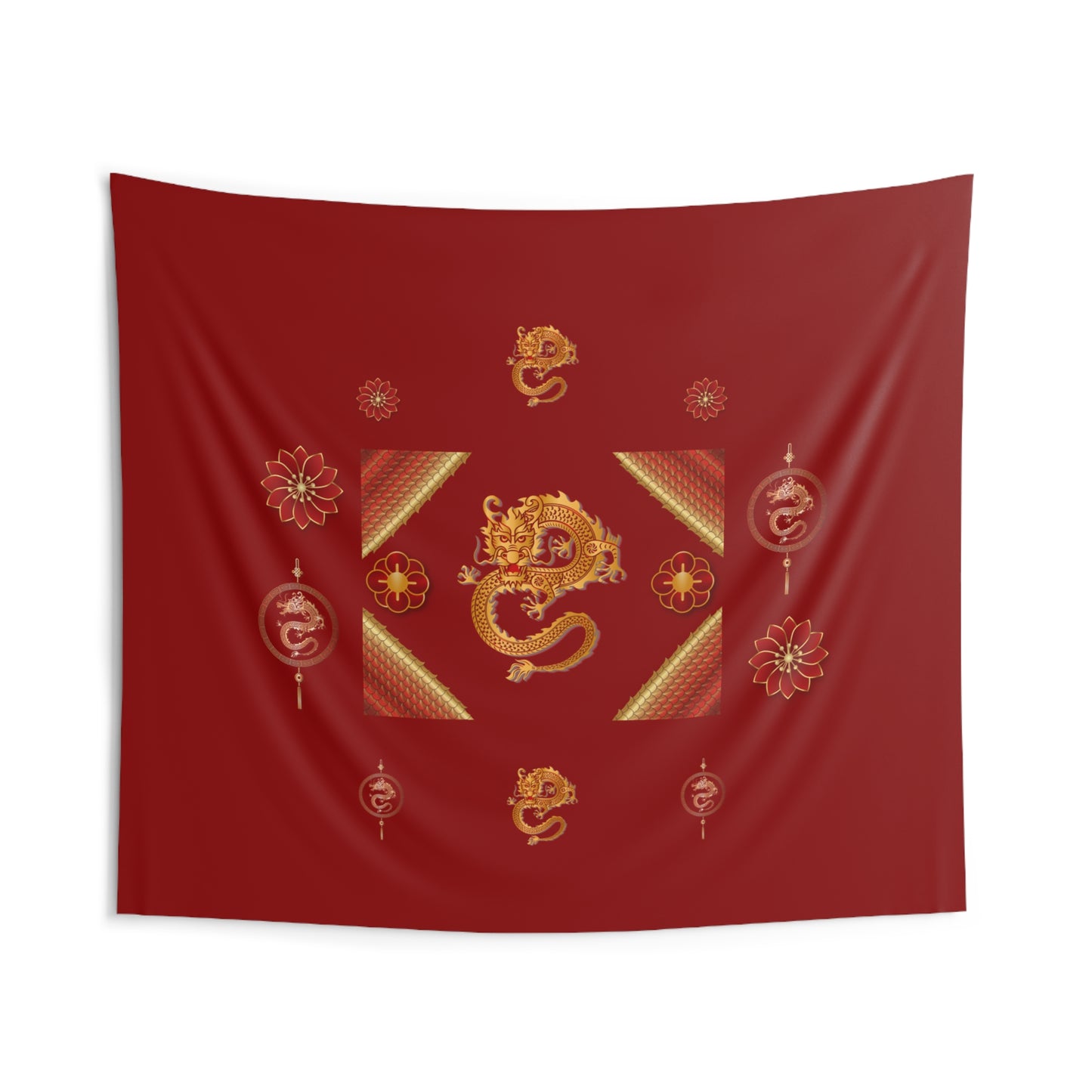 Chinese New Year Dragon Wall Tapestry — Red Lunar Zodiac Home Decor 104" x 88"