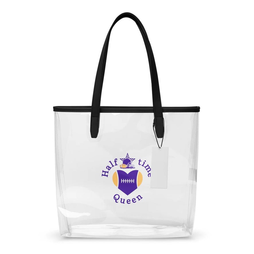 Halftime Queen Football Clear Stadium Approved Tote Bag Cheer for Purple & Gold by EraofInk