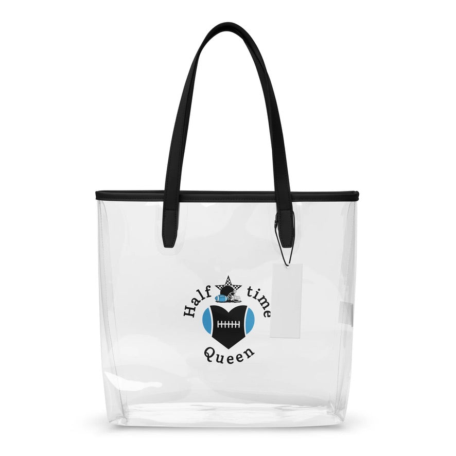 Halftime Queen Football Clear Stadium Approved Tote Bag Cheer for Blue, Silver & Black Team by EraofInk