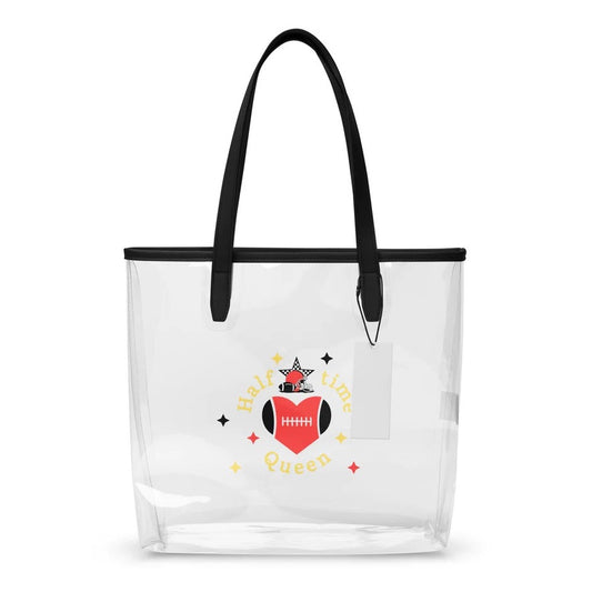 Halftime Queen Football Clear Stadium Approved Tote Bag Cheer for Gold (yellow) Red Black & White Team by EraofInk