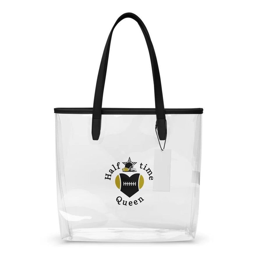 Halftime Queen Football Clear Stadium Approved Tote Bag Cheer for Black & Gold by EraofInk
