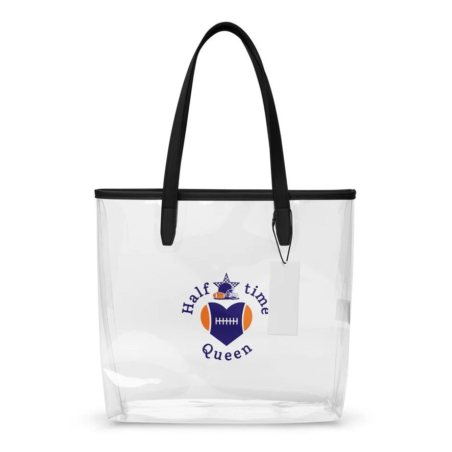 Halftime Queen Football Clear Stadium Approved Tote Bag Cheer for Navy Blue & Burnt Orange Team by EraofInk