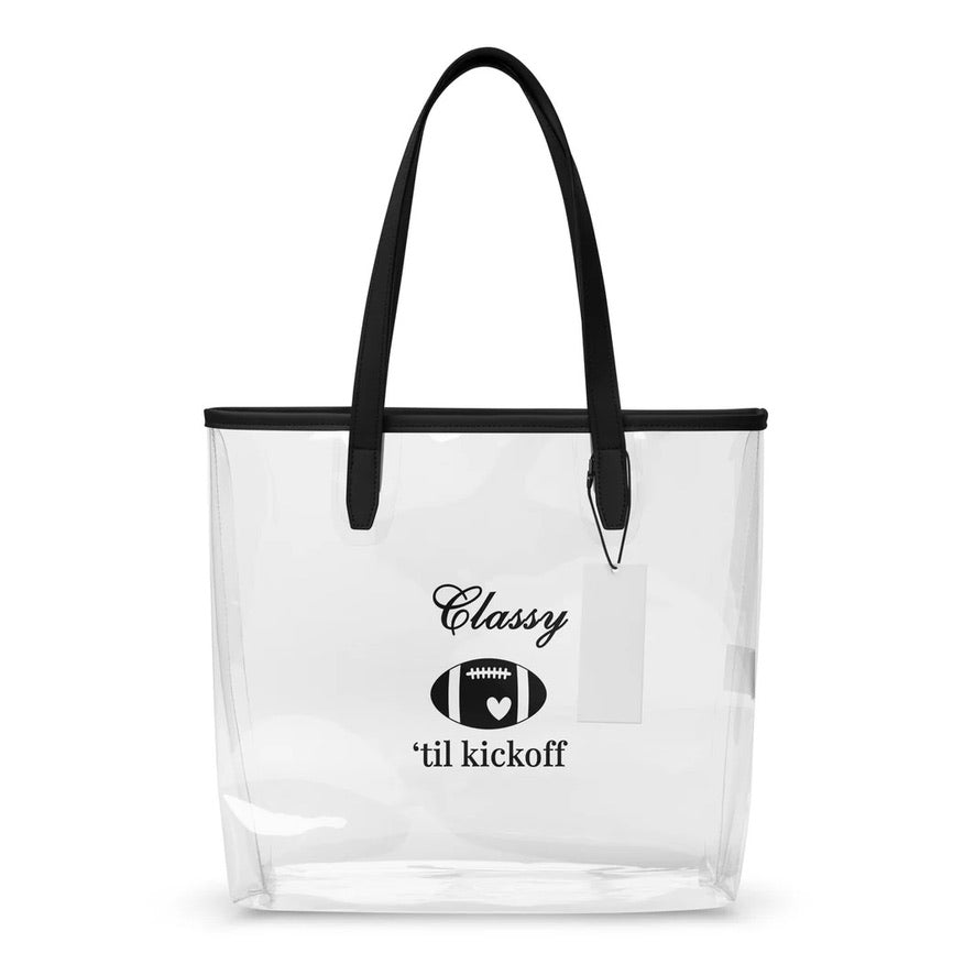 Classy 'Til Kickoff Football Clear Stadium Approved Tote Bag by EraofInk - Bag is clear printed on both sides