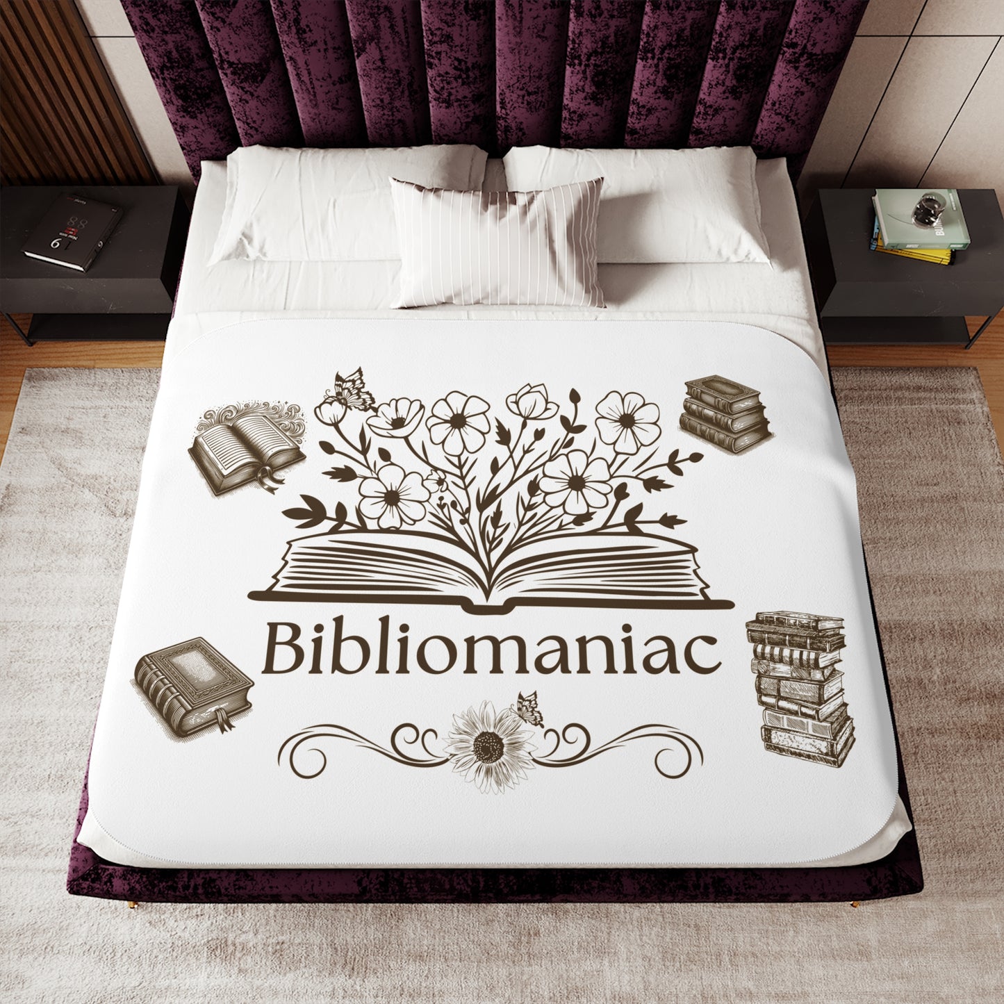 Cozy Bibliomaniac Sherpa Blanket | Ideal for Readers, Book Lovers, Gifts, Home Decor, Cozy Nights