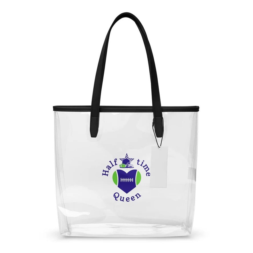 Halftime Queen Football Clear Stadium Approved Tote Cheer for Blue & Lime Green Team by EraofInk
