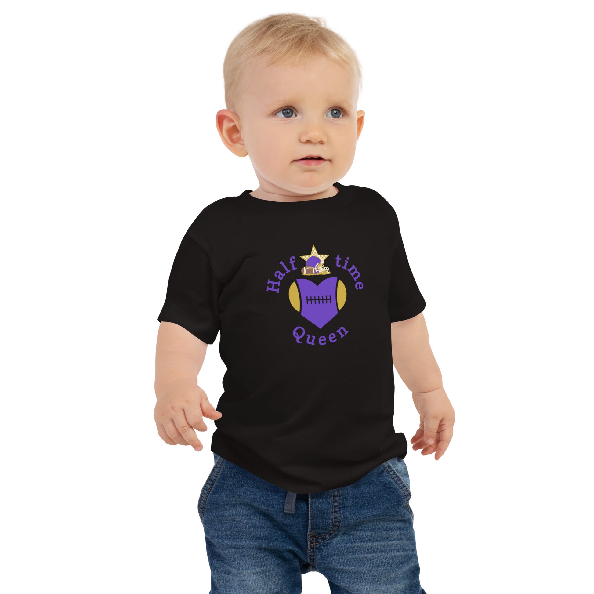 Halftime Queen Football Baby Jersey Tee CHeer for Purple & Gold Team by EraofInk