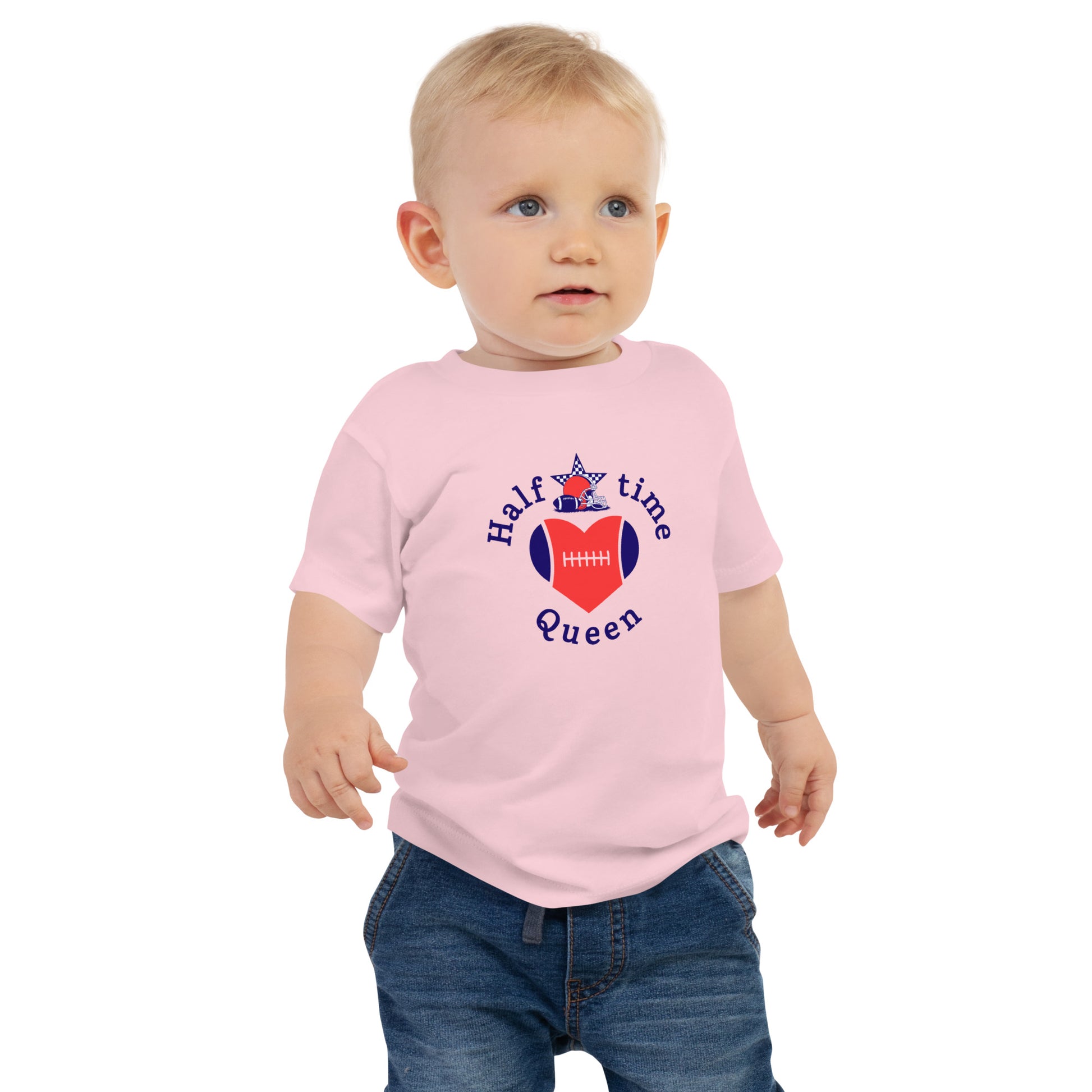 Halftime Queen Football Baby Jersey Tee Cheer for the Red & Blue Team by EraofInk