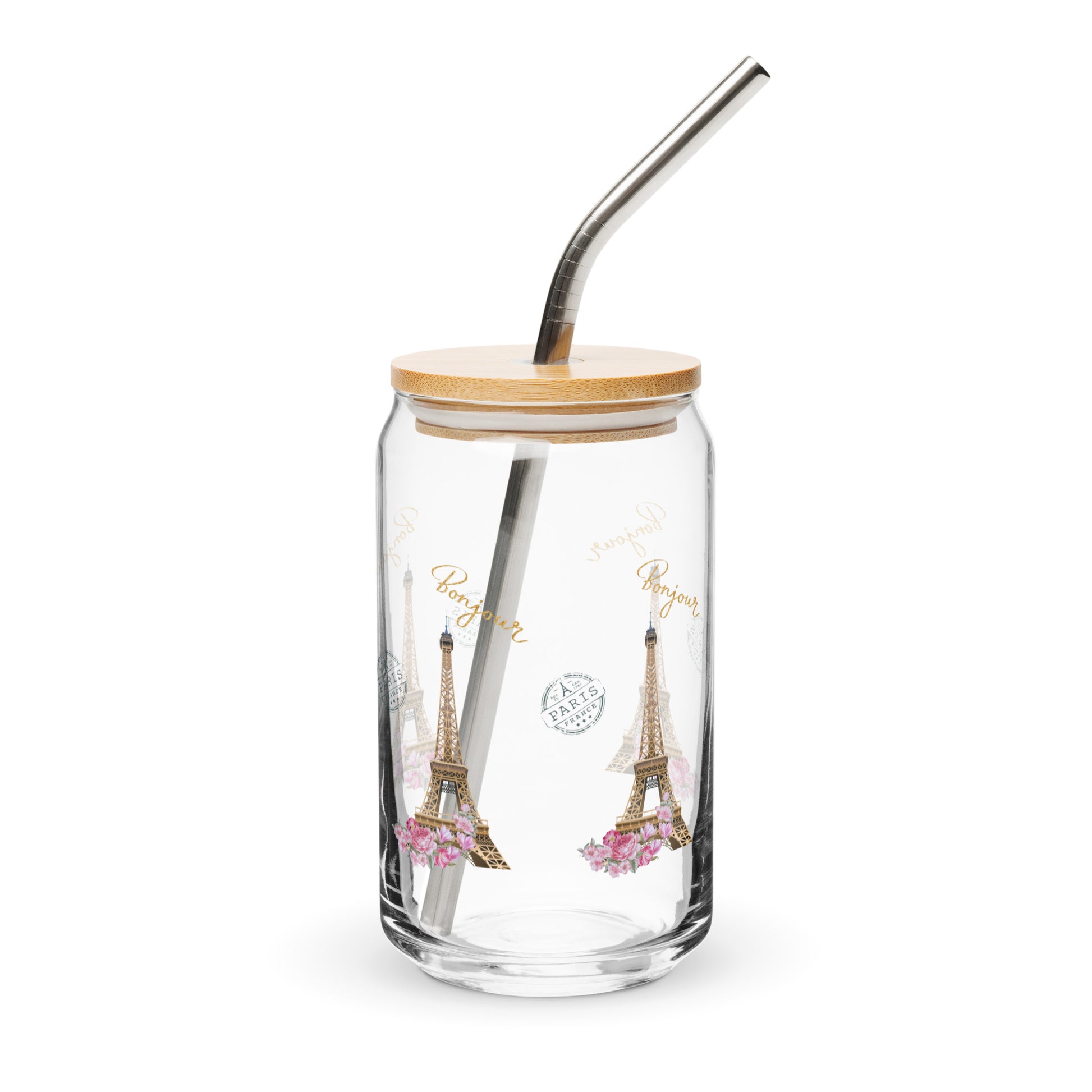 Paris Eiffel Tower Theme Bonjour Can-shaped Glass by EraofInk