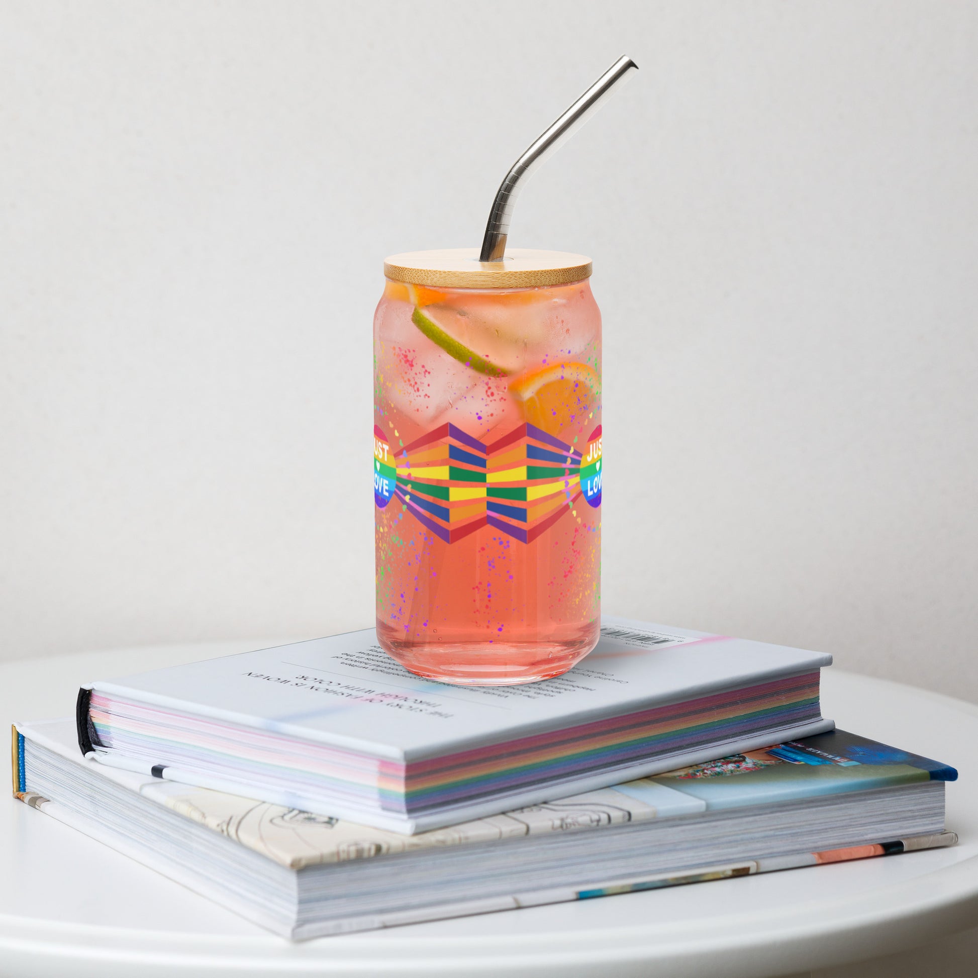 Just Love LGBTQ+ LGBTQIA Equality Inclusivity Can-shaped Glass by EraofInk