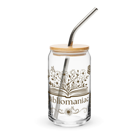 Bibliomaniac for Book Lover for Avid Reader Can-shaped Glass by EraofInk