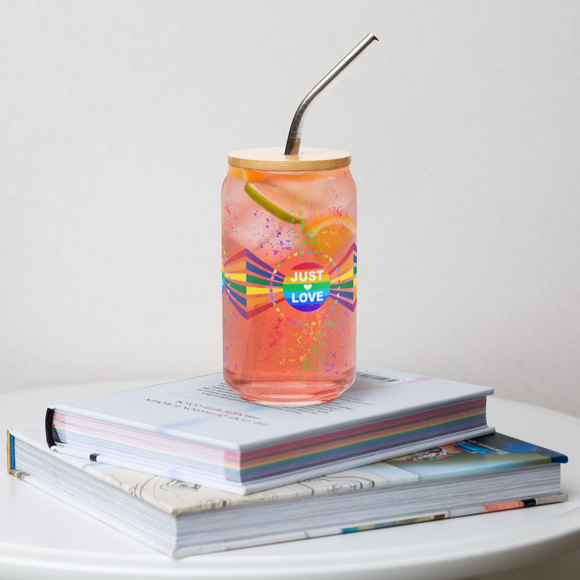 Just Love LGBTQ+ LGBTQIA Equality Inclusivity Can-shaped Glass by EraofInk