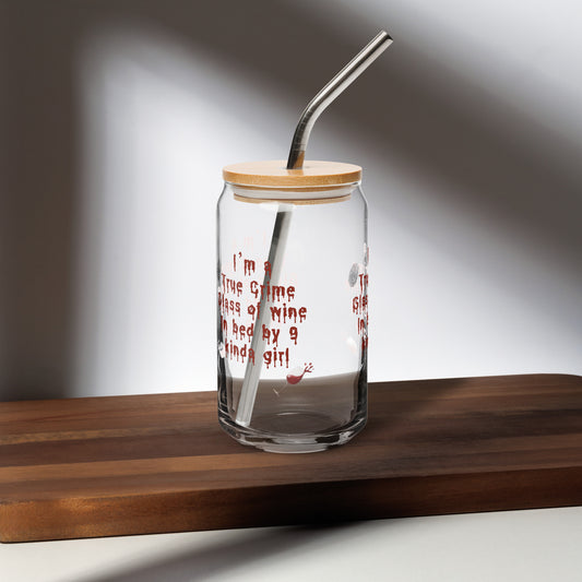 I'm a True Crime Glass of Wine In Bed By 9 ...Can Shaped Glass (incl. straw/lid) by EraofInk