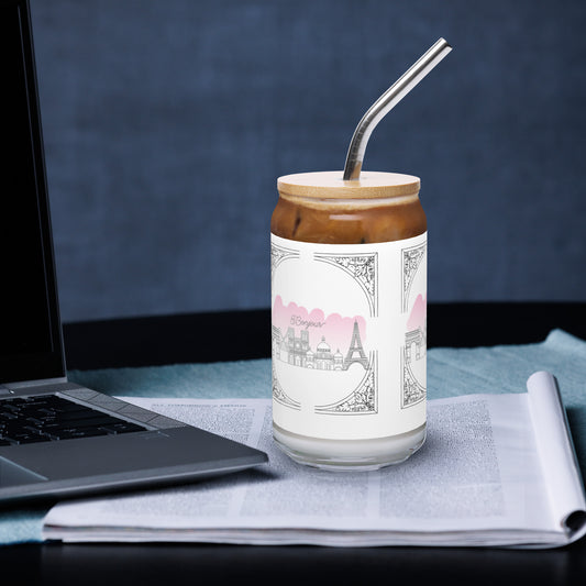 Paris Theme Paris Motif Can-shaped Glass with Straw & Lid by EraofInk