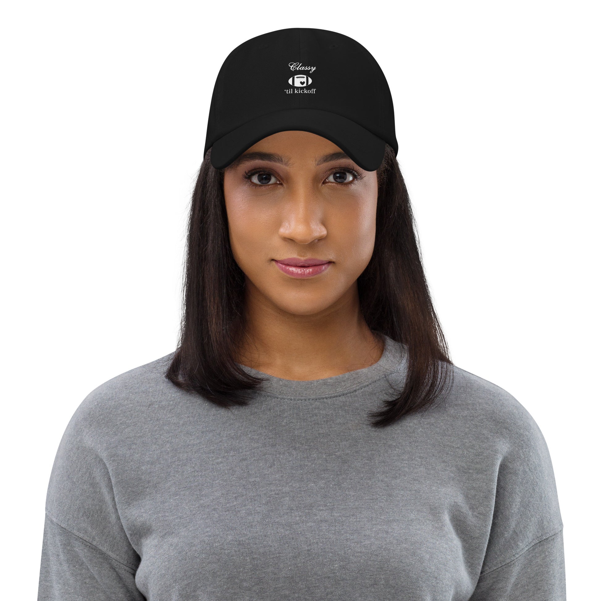 Classy 'til Kickoff Football White Font Dad Hat by EraofInk