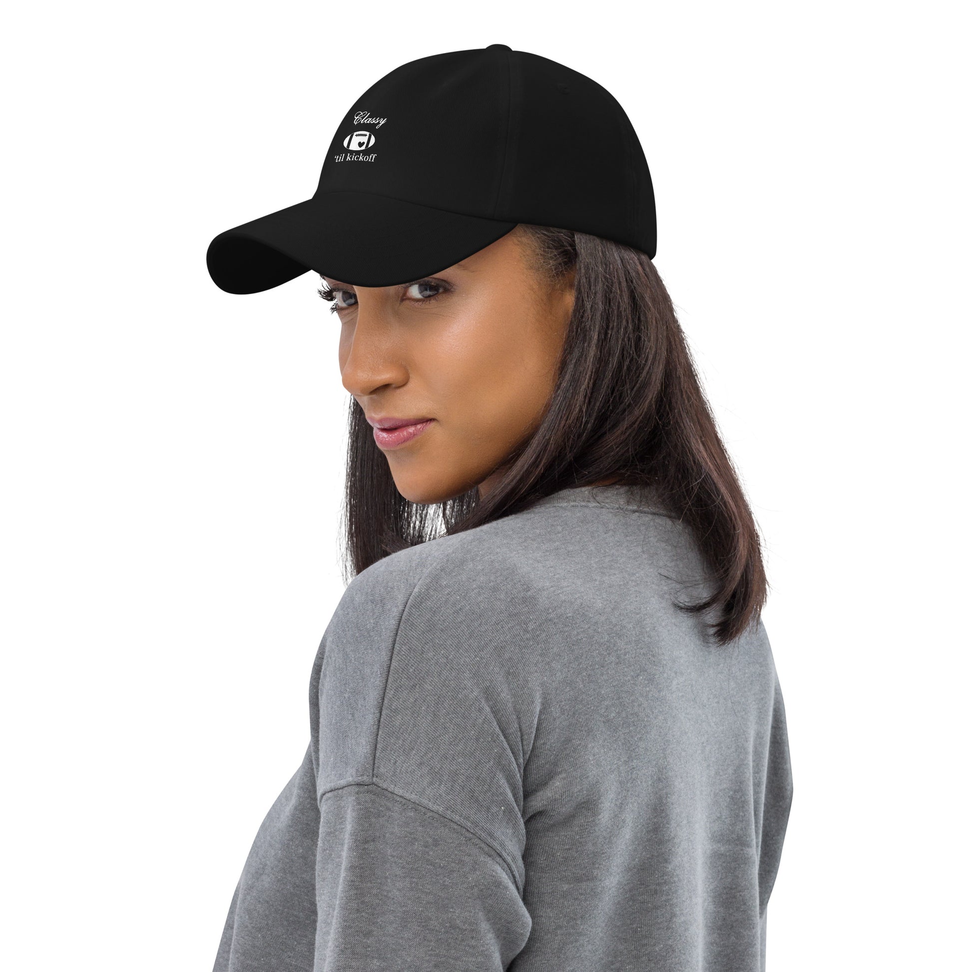 Classy 'til Kickoff Football White Font Dad Hat by EraofInk