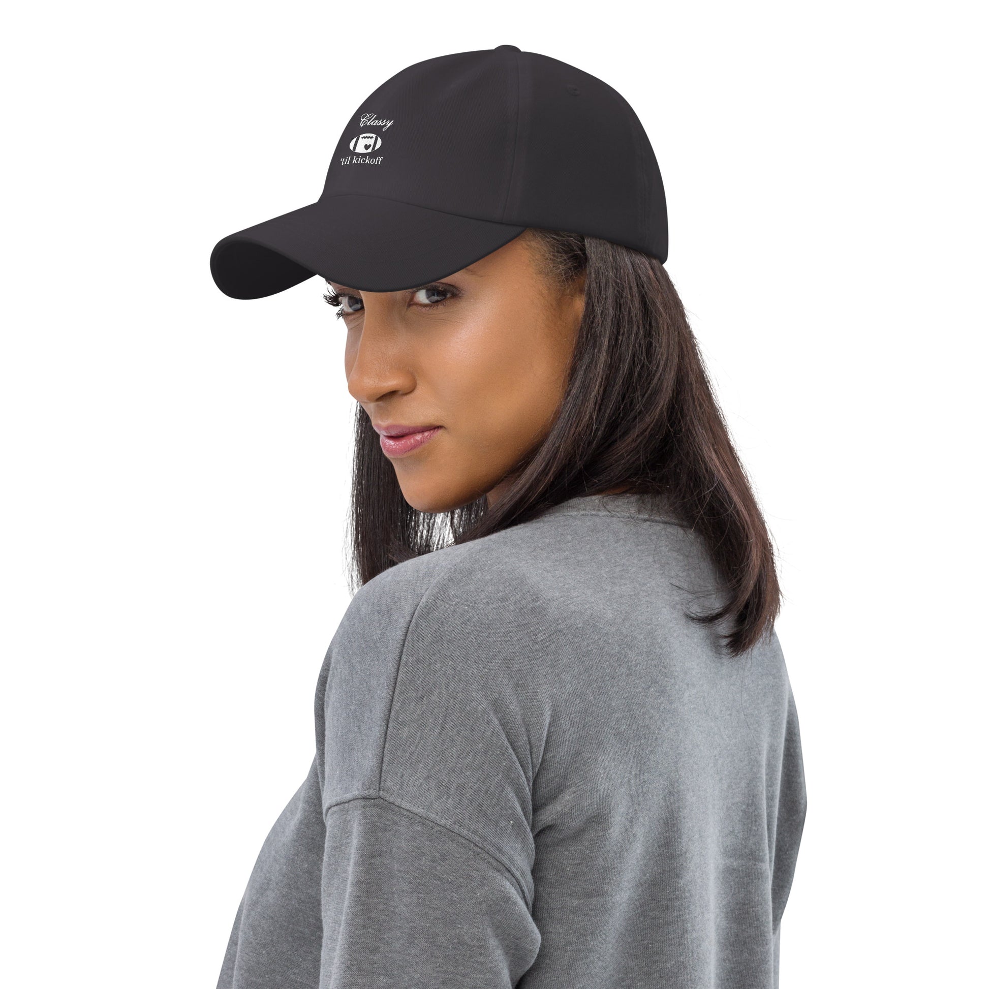 Classy 'til Kickoff Football White Font Dad Hat by EraofInk