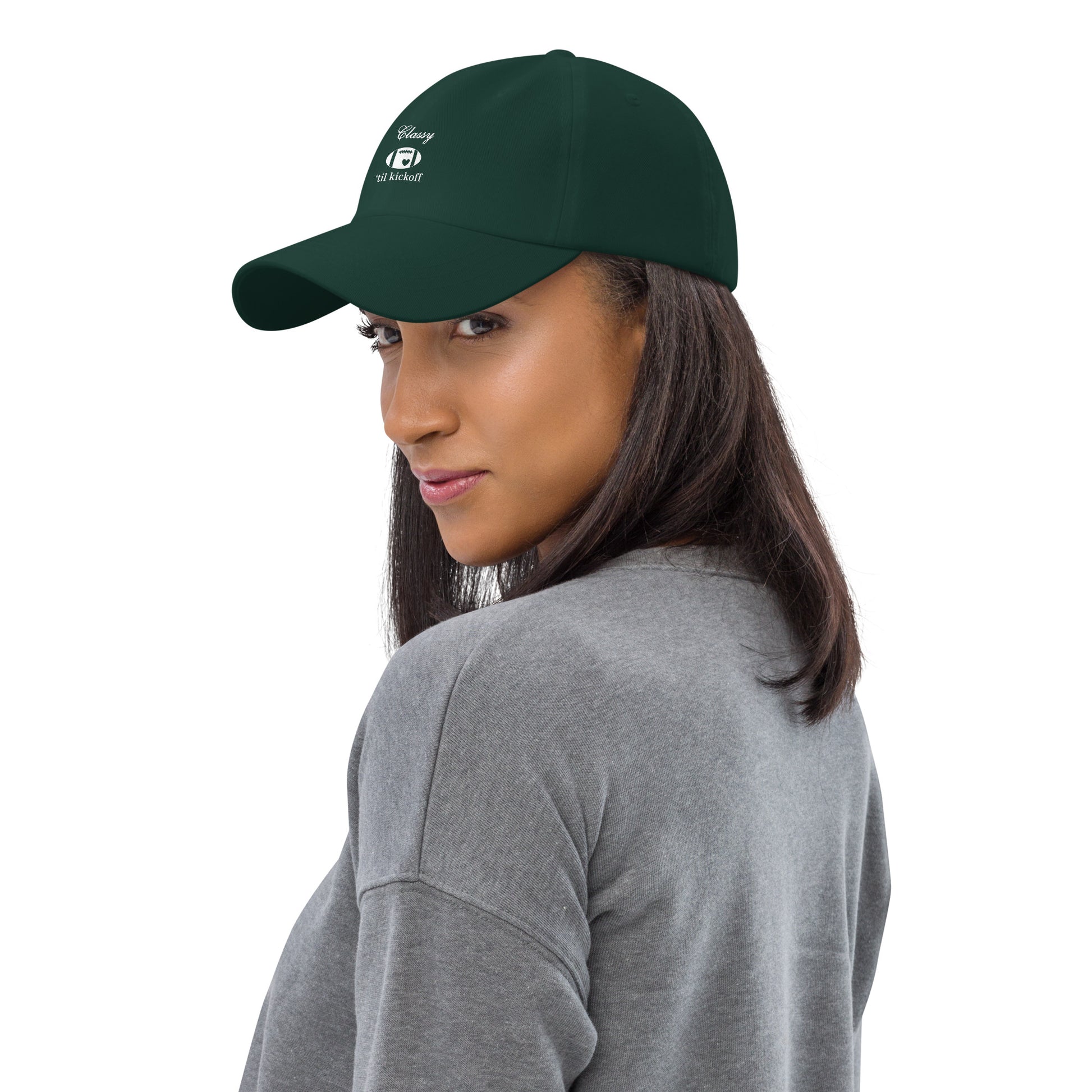 Classy 'til Kickoff Football White Font Dad Hat by EraofInk