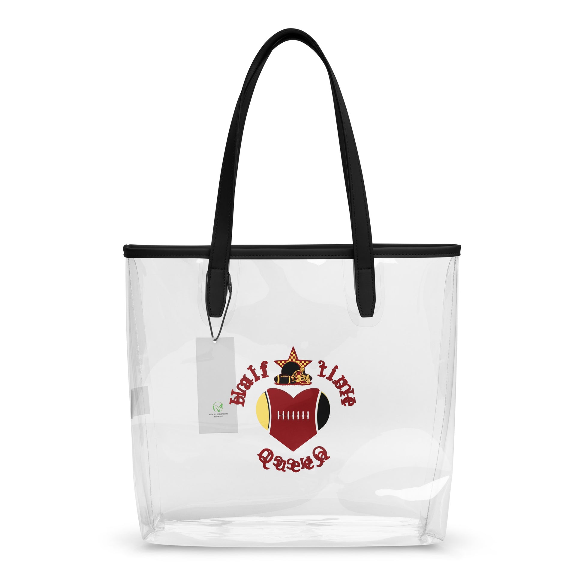 Halftime Queen Football Clear Stadium Approved Tote Bag Cheer for Scarlett Red & Gold Team by EraofInk