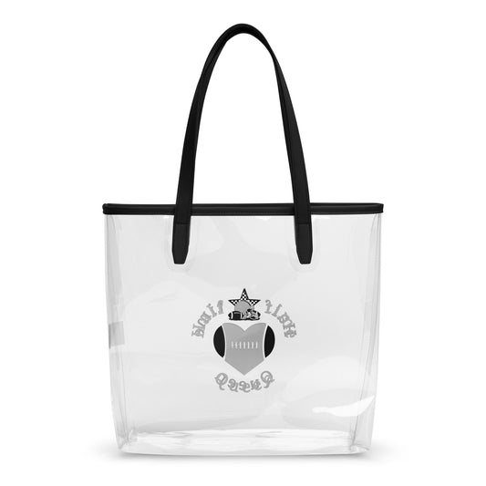 Halftime Queen Football Clear Stadium Approved Tote Bag Cheer for the Black & Grey / Silver Team by EraofInk