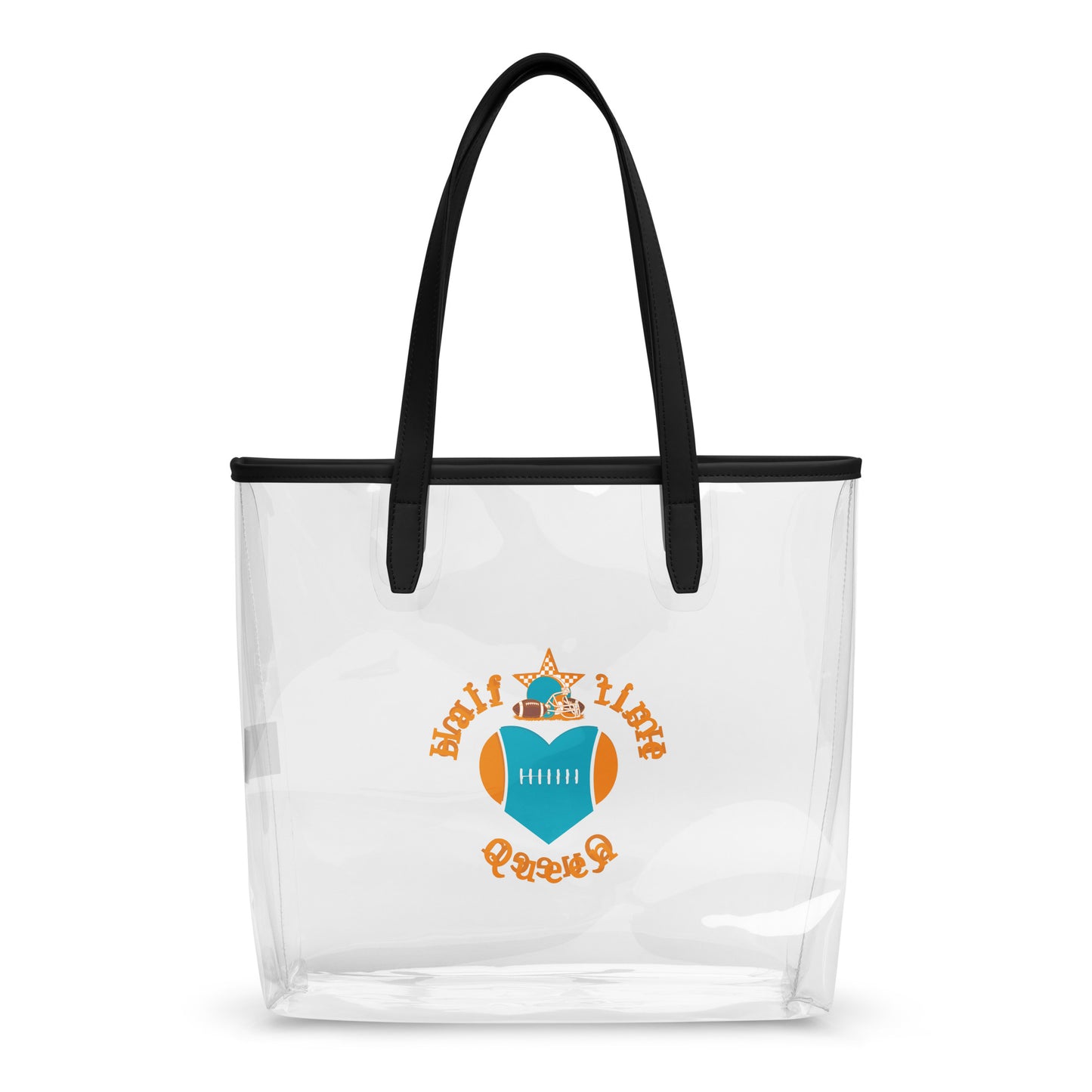 Halftime Queen Football Clear Stadium Approved Tote Bag Cheer for the Aqua & Orange Team by EraofInk