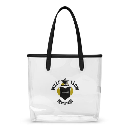 Halftime Queen Football Clear Stadium Approved Tote Bag Cheer for Black & Gold by EraofInk
