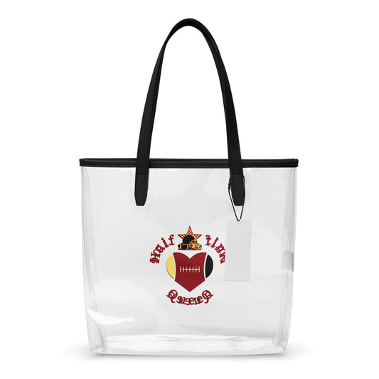 Halftime Queen Football Clear Stadium Approved Tote Bag Cheer for Scarlett Red & Gold Team by EraofInk
