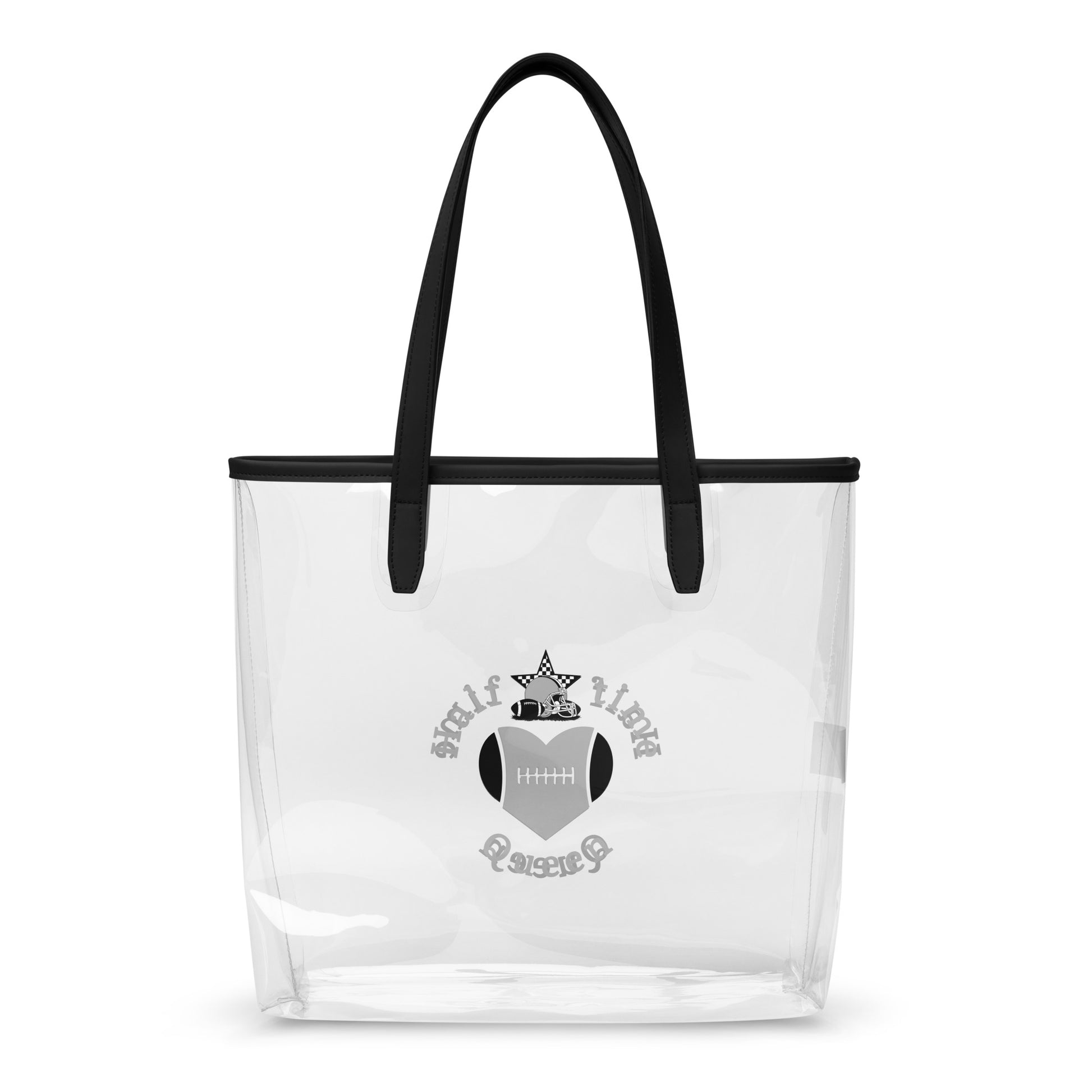Halftime Queen Football Clear Stadium Approved Tote Bag Cheer for the Black & Grey / Silver Team by EraofInk