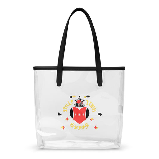 Halftime Queen Football Clear Stadium Approved Tote Bag Cheer for Gold (yellow) Red Black & White Team by EraofInk
