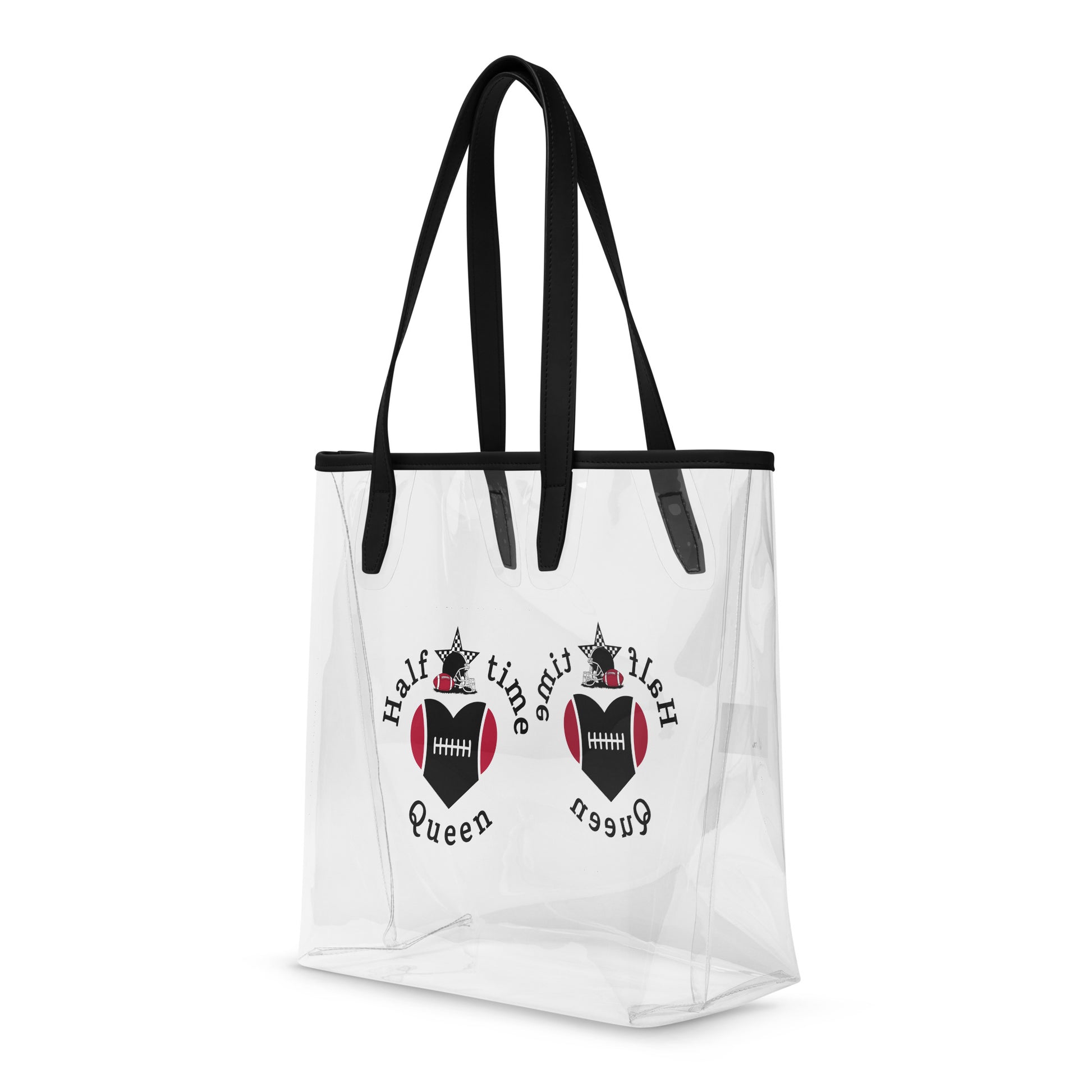 Halftime Queen Football Clear Stadium Approved Tote Bags Cheer for Black, Red & White Team by EraofInk