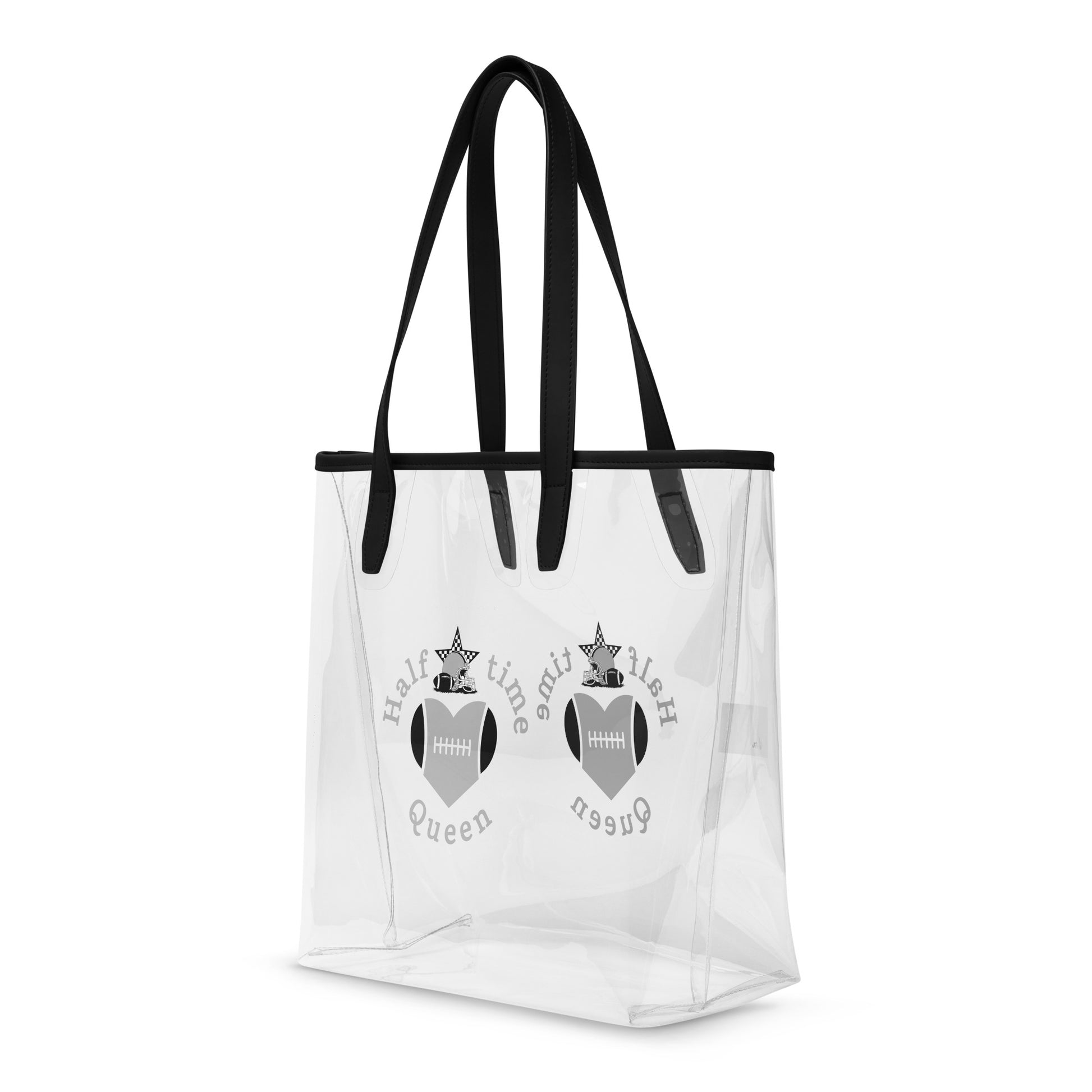 Halftime Queen Football Clear Stadium Approved Tote Bag Cheer for the Black & Grey / Silver Team by EraofInk