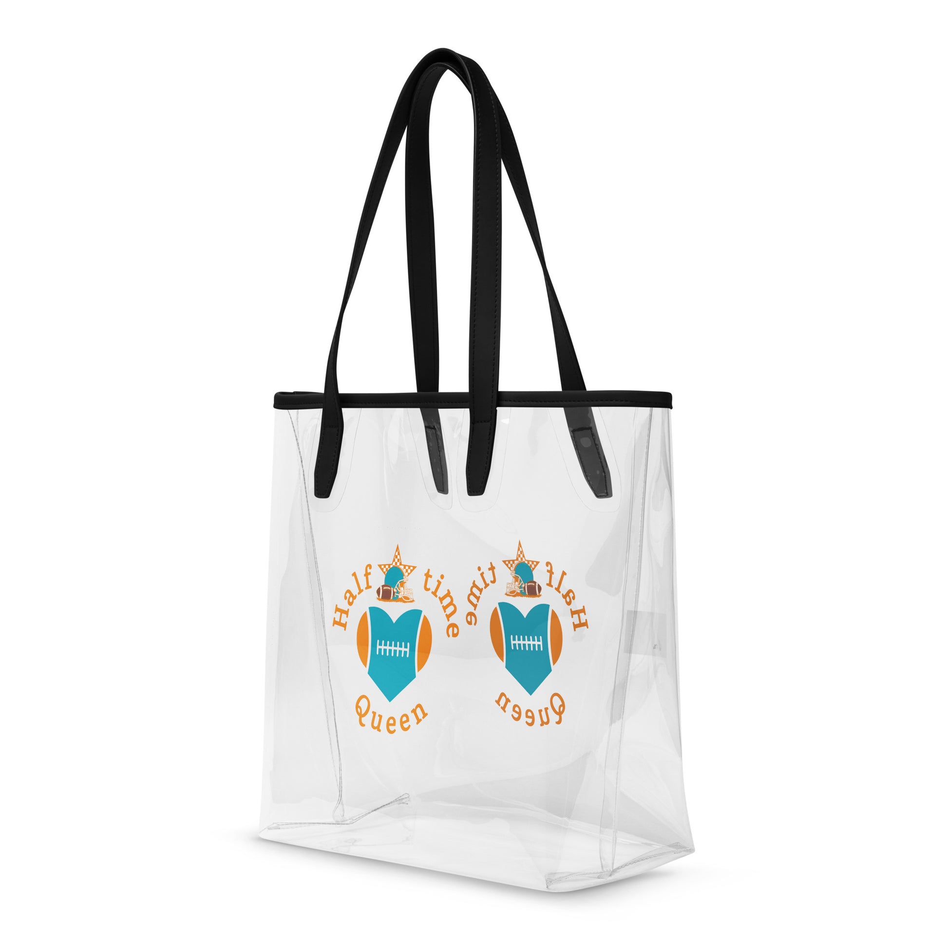 Halftime Queen Football Clear Stadium Approved Tote Bag Cheer for the Aqua & Orange Team by EraofInk