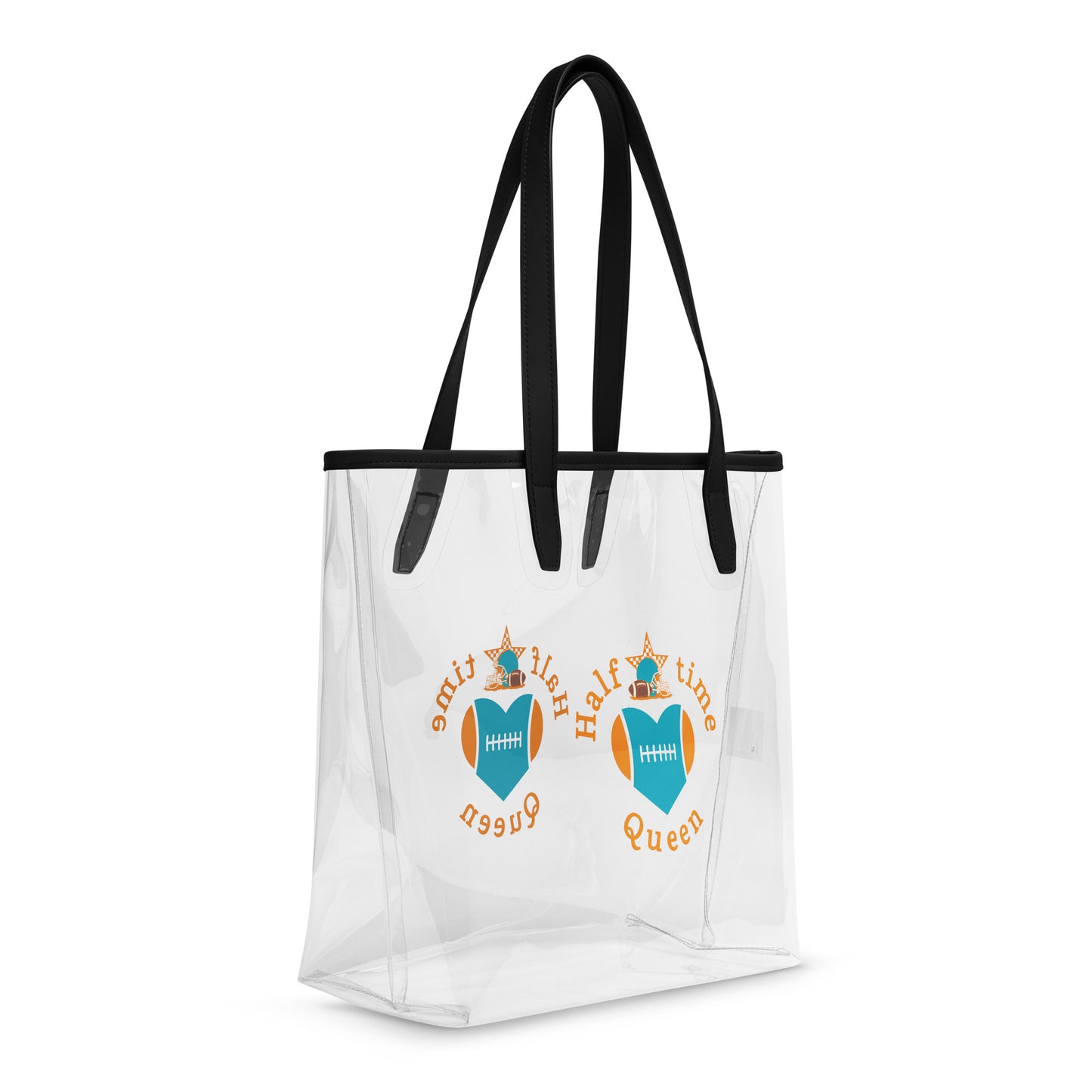 Halftime Queen Football Clear Stadium Approved Tote Bag Cheer for the Aqua & Orange Team by EraofInk