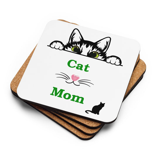 Cat Mom Coaster for Cat Lovers Coaster for Cat Mom Cork-Back Coaster by EraofInk
