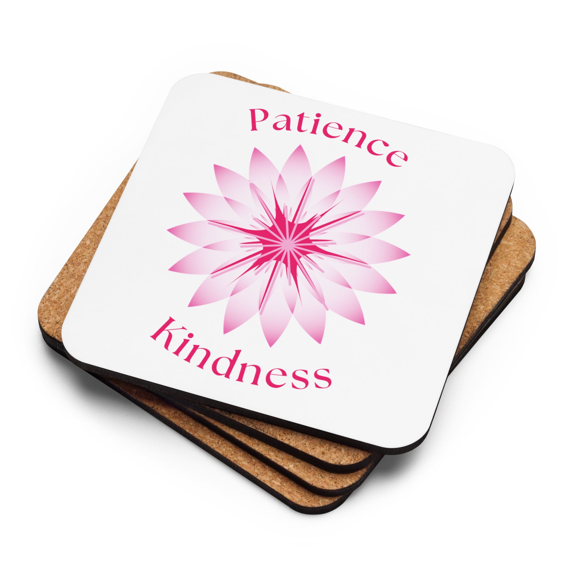 Patience Kindness Motivational Inspirational Color Explosion Cork-back Coaster by EraofInk