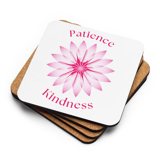 Patience Kindness Motivational Inspirational Color Explosion Cork-back Coaster by EraofInk