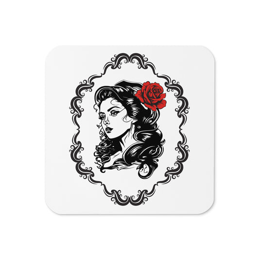 Victorian Gothic Glam Woman Sketch Cork-back Coaster by EraofInk
