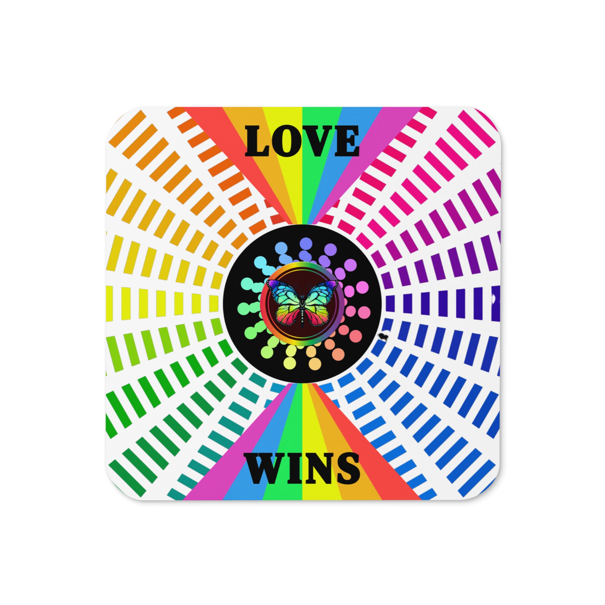 Love Wins Rainbow Burst LGBTQ+ Equality Cork-back Coaster by EraofInk