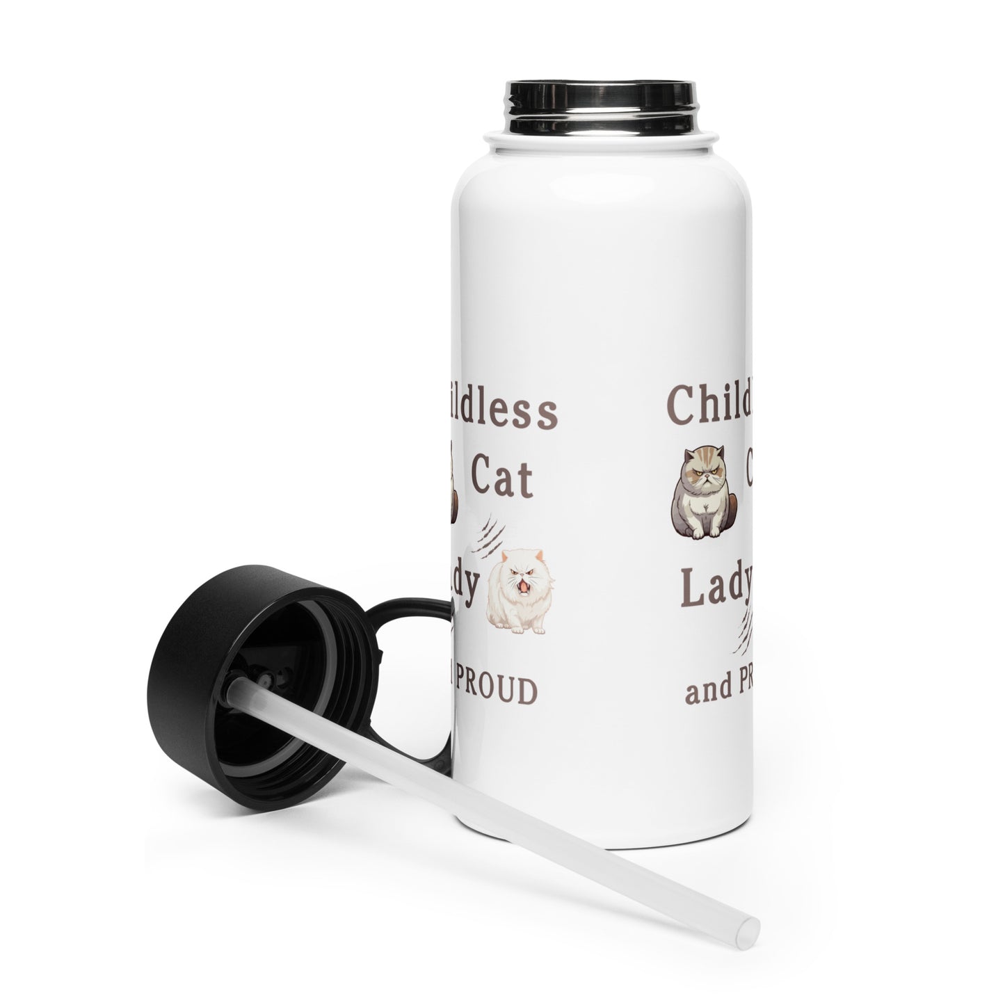 Childless Cat Lady & Proud Stainless Steel Water Bottle With Straw Lid by EraofInk