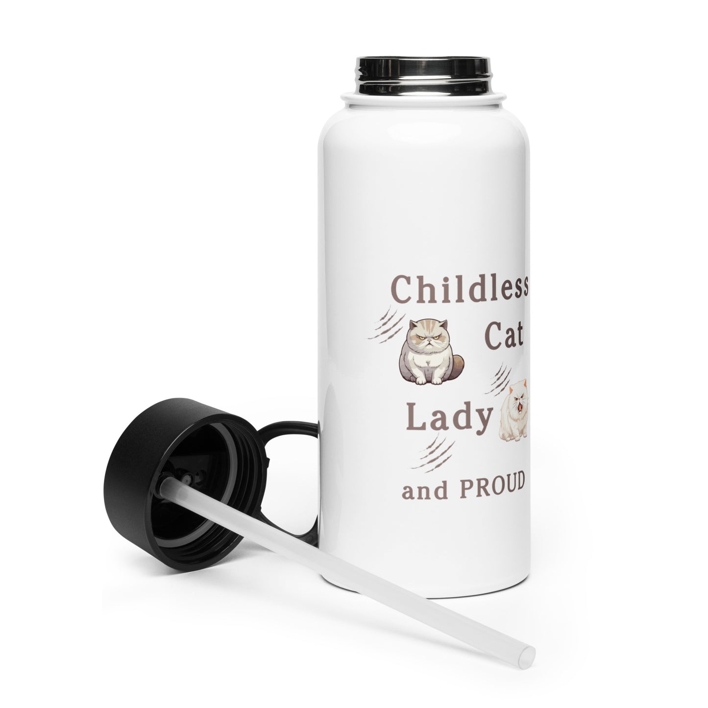 Childless Cat Lady & Proud Stainless Steel Water Bottle With Straw Lid by EraofInk