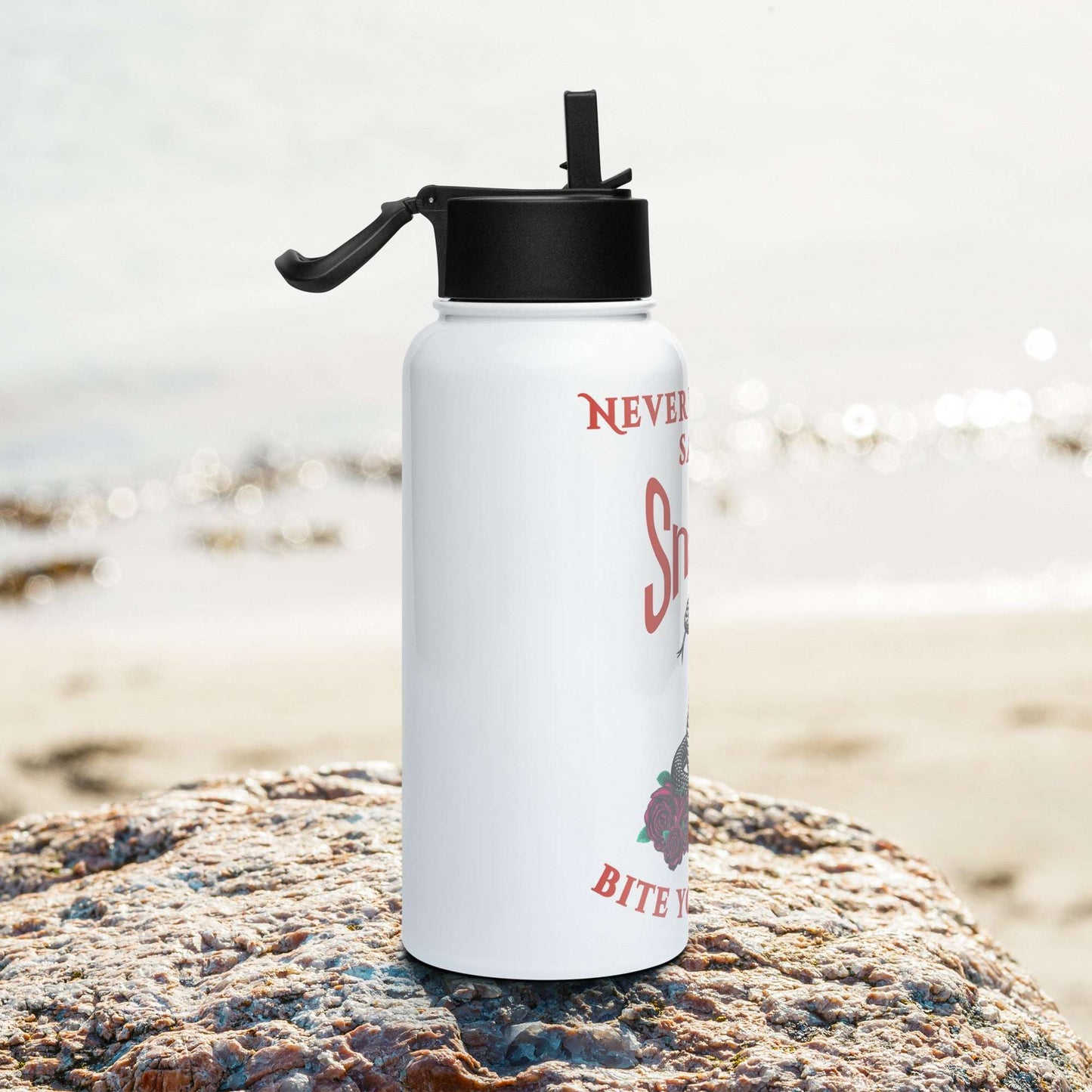 Never let the same snake bite you twice - Stainless steel water bottle with a straw lid - by RecreatingKrista