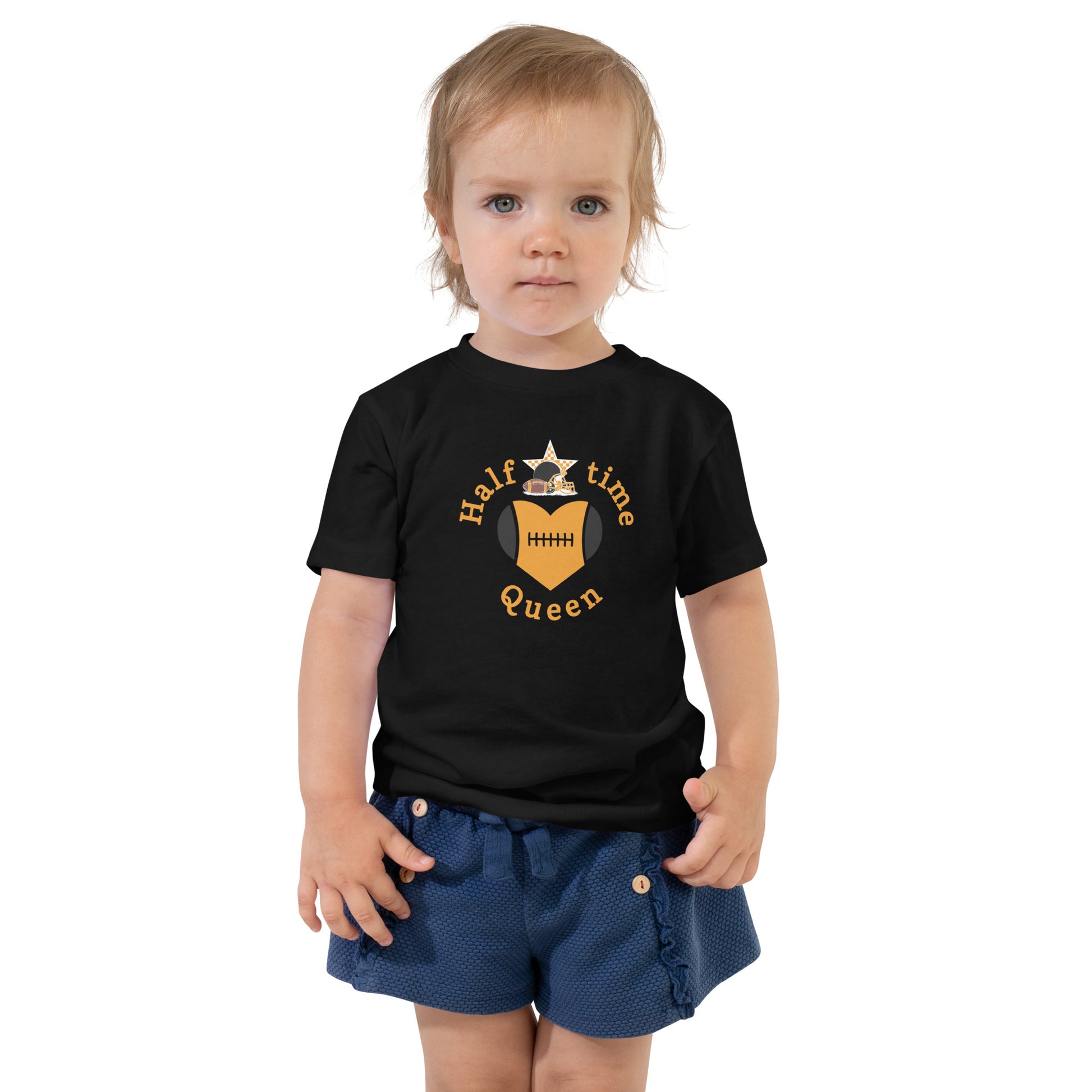 Halftime Queen Football Toddler Tee Cheer for Orange & Black Team by EraofInk