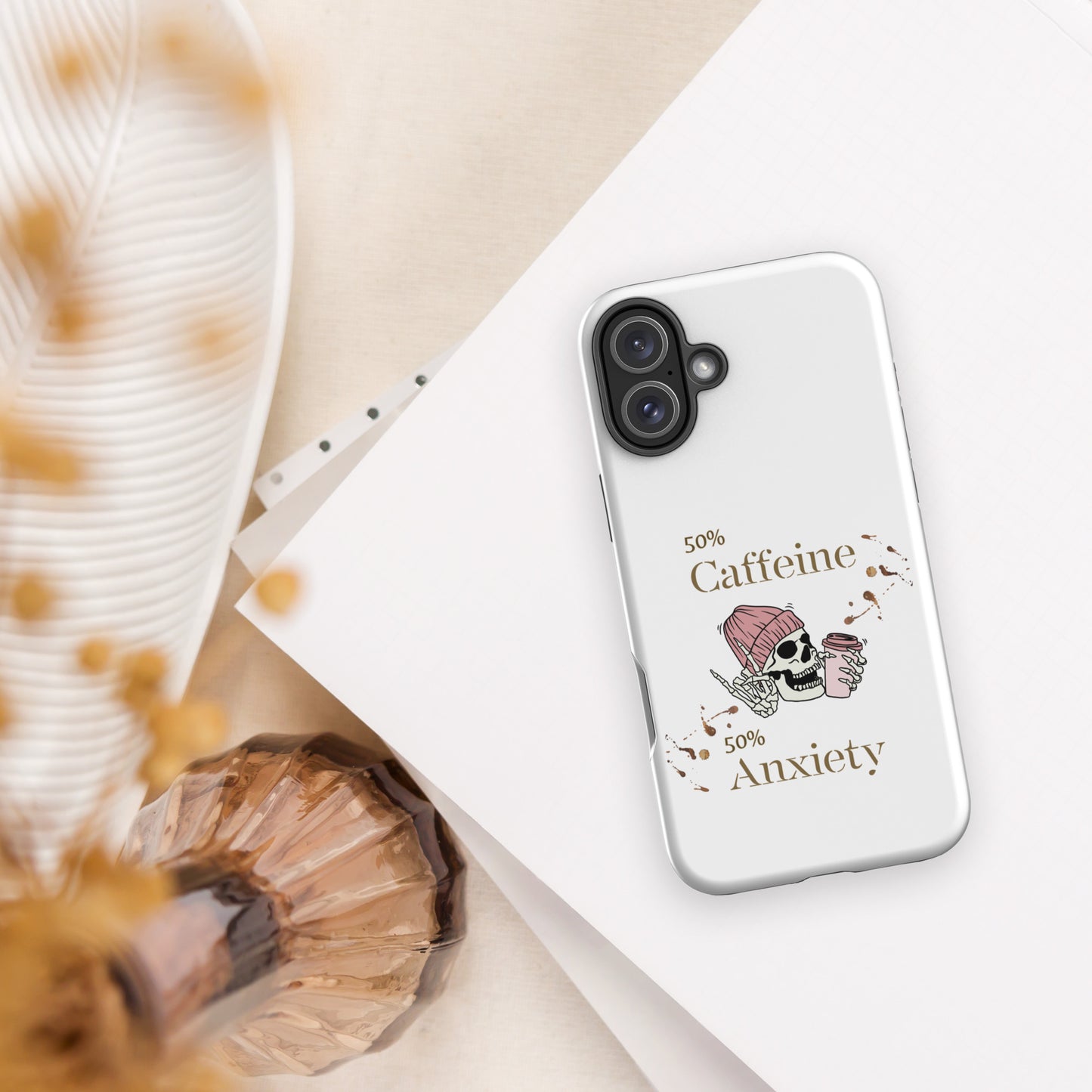 50% Caffeine 50% Anxiety Tough Case for iPhone® by EraofInk