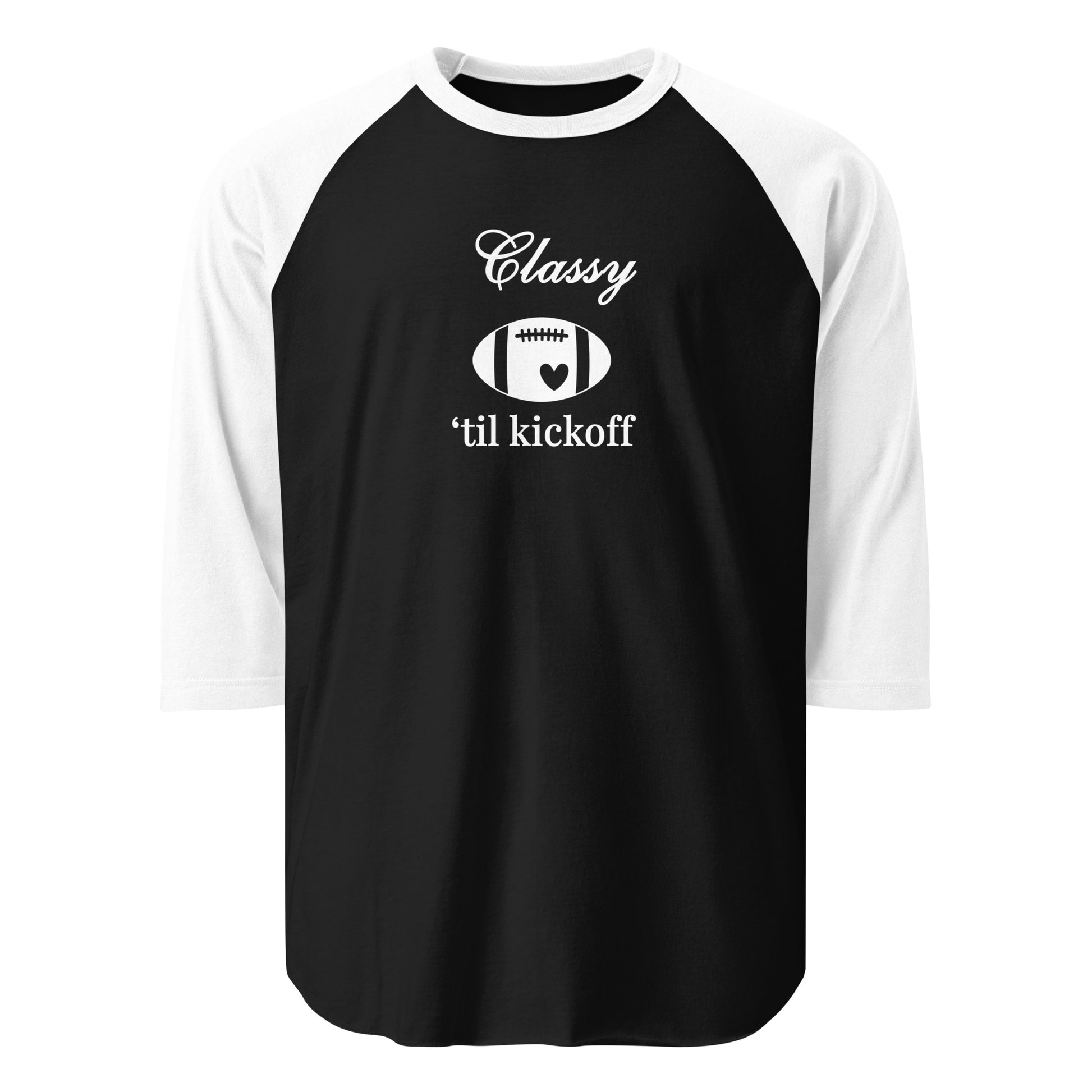 Classy 'tilm Kickoff 3/4 Sleeve Raglan Tee White Font by EraofInk
