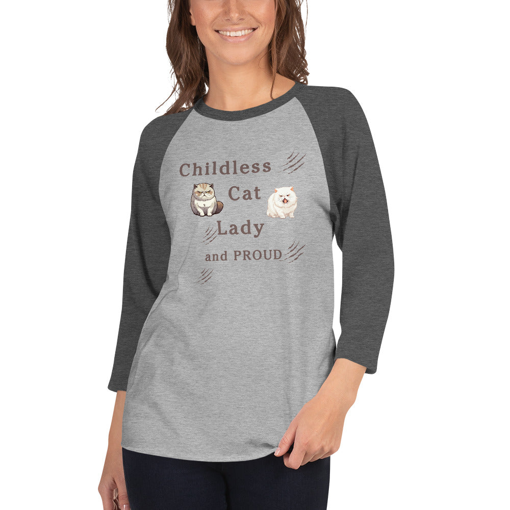 Childless Cat Lady & Proud 3/4 Sleeve Raglan Shirt Unisex by EraofInk