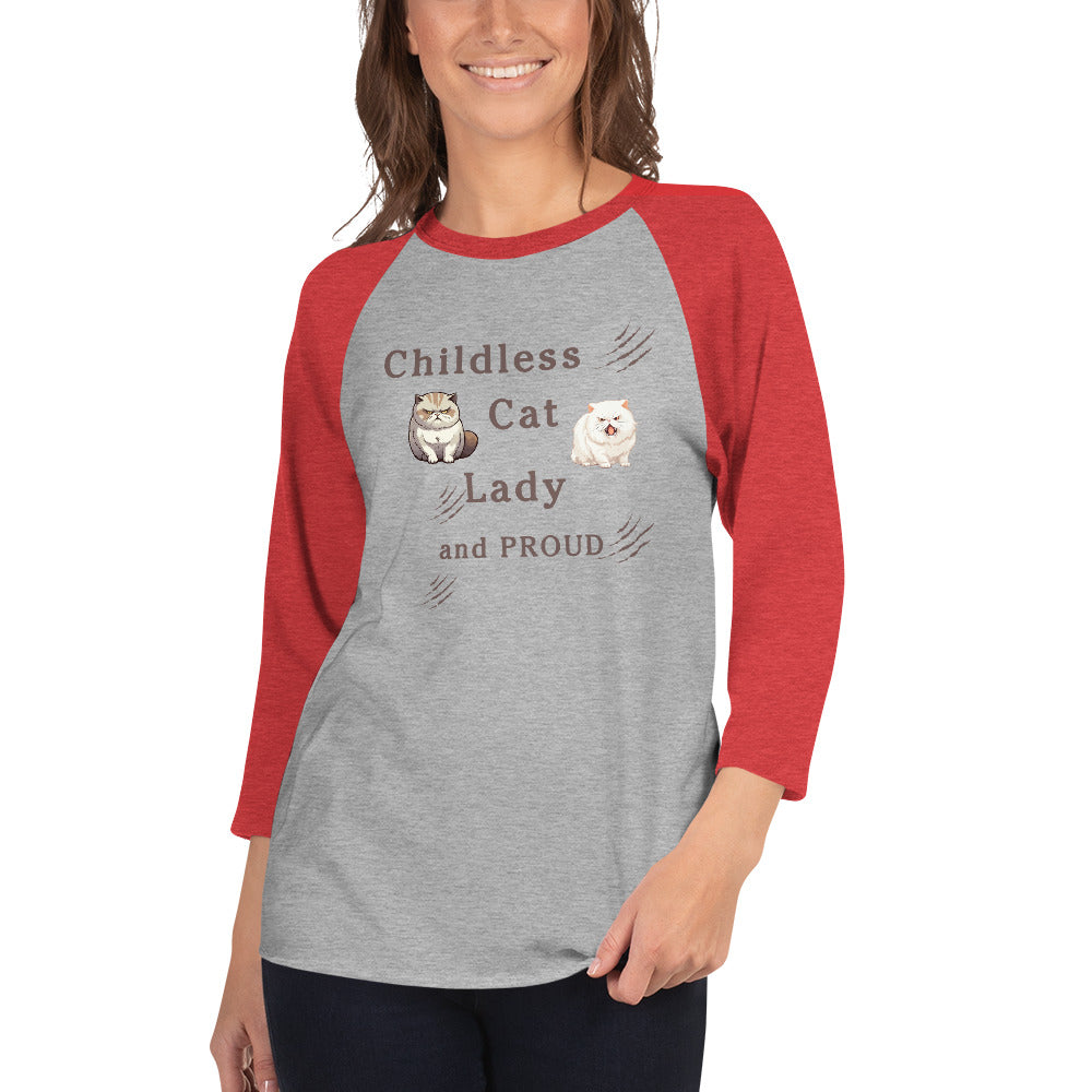 Childless Cat Lady & Proud 3/4 Sleeve Raglan Shirt Unisex by EraofInk