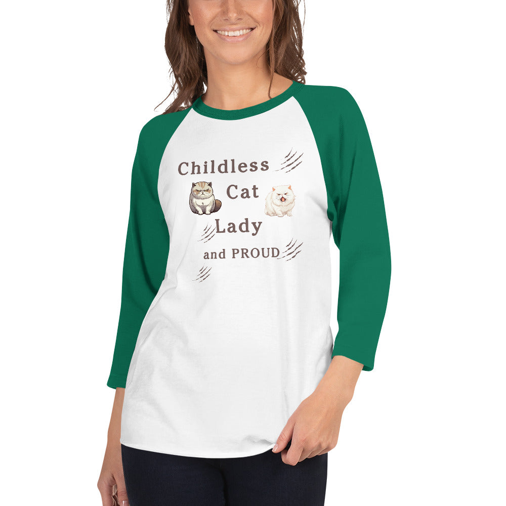 Childless Cat Lady & Proud 3/4 Sleeve Raglan Shirt Unisex by EraofInk