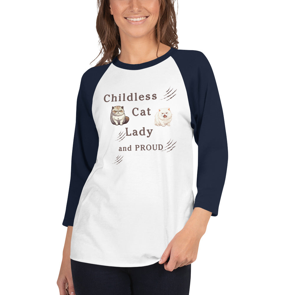 Childless Cat Lady & Proud 3/4 Sleeve Raglan Shirt Unisex by EraofInk