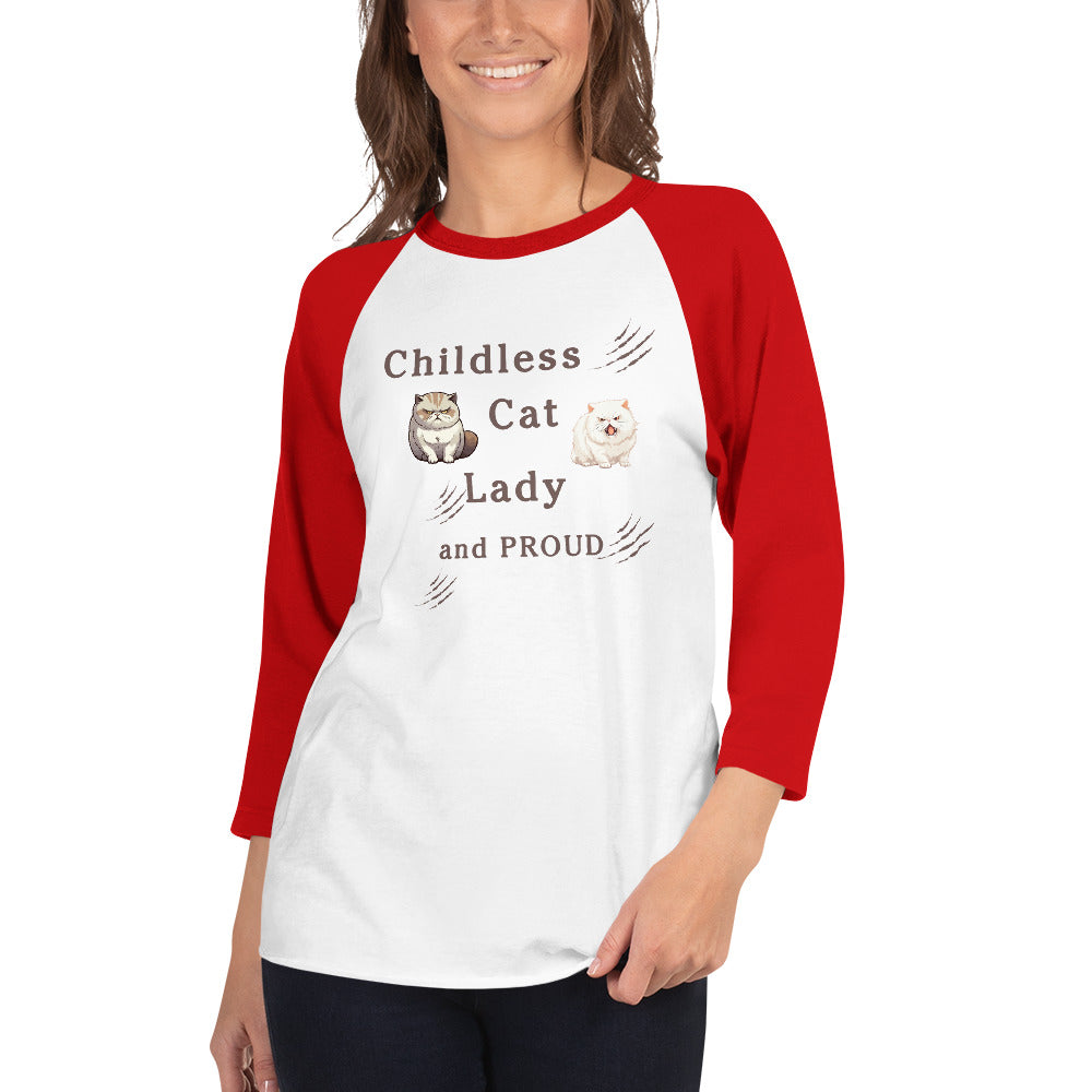 Childless Cat Lady & Proud 3/4 Sleeve Raglan Shirt Unisex by EraofInk
